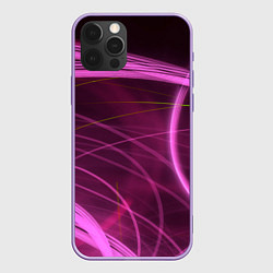 Чехол для iPhone 12 Pro Max Абстрактные неоновые розовые линии во тьме, цвет: 3D-сиреневый