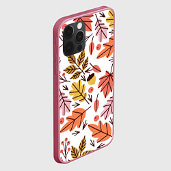 Чехол для iPhone 12 Pro Max Осенний паттерн - листья, цвет: 3D-малиновый — фото 2
