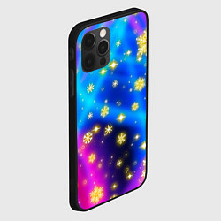 Чехол для iPhone 12 Pro Max Снежинки и звезды - яркие цвета, цвет: 3D-черный — фото 2