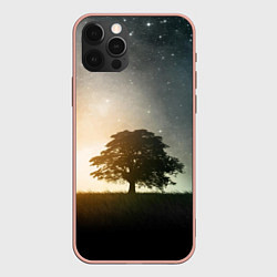 Чехол для iPhone 12 Pro Max Раскидистое дерево на фоне звёздного неба, цвет: 3D-светло-розовый