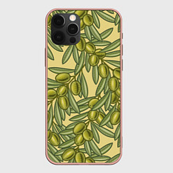 Чехол для iPhone 12 Pro Max Винтажные ветви оливок, цвет: 3D-светло-розовый