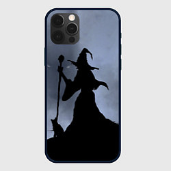 Чехол для iPhone 12 Pro Max Halloween - силуэт ведьмы с котом, цвет: 3D-черный