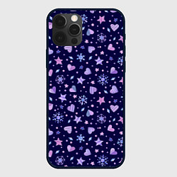 Чехол для iPhone 12 Pro Max Новогодние сердечки, цвет: 3D-черный