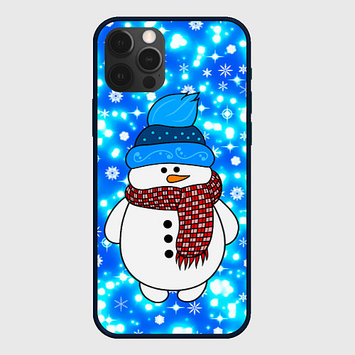 Чехол iPhone 12 Pro Max Снеговик в шапке / 3D-Черный – фото 1