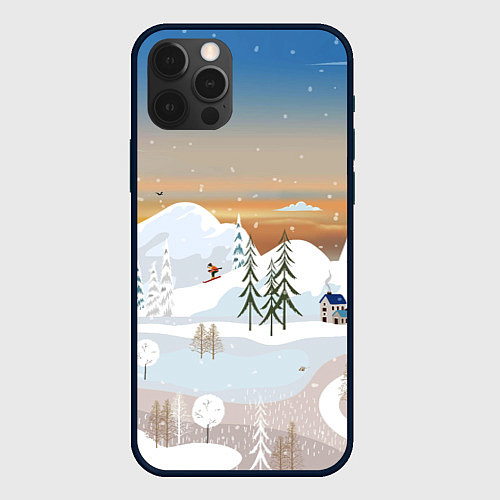 Чехол iPhone 12 Pro Max Новогоднее настроение - пейзаж / 3D-Черный – фото 1