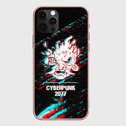 Чехол для iPhone 12 Pro Max Cyberpunk 2077 в стиле glitch и баги графики на те, цвет: 3D-светло-розовый