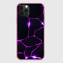 Чехол для iPhone 12 Pro Max Фиолетовые неоновые трещины, цвет: 3D-малиновый