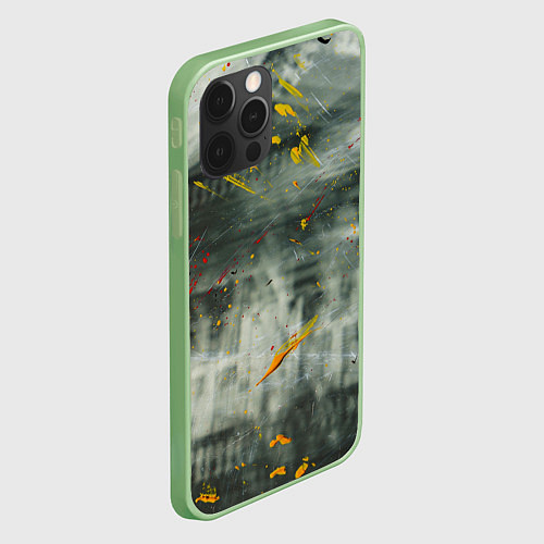 Чехол iPhone 12 Pro Max Абстрактный силуэт дома и краски на поверхности / 3D-Салатовый – фото 2