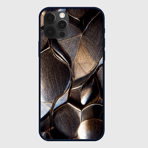 Чехол iPhone 12 Pro Max Бронзовая чешуя дракона доспех / 3D-Черный – фото 1