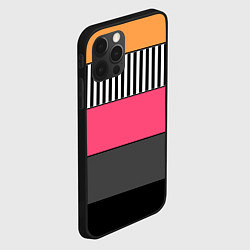 Чехол для iPhone 12 Pro Max Полосатый узор желтые розовые черные полосы, цвет: 3D-черный — фото 2