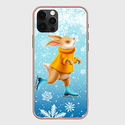 Чехол для iPhone 12 Pro Max Кролик на коньках в снегопад, цвет: 3D-светло-розовый