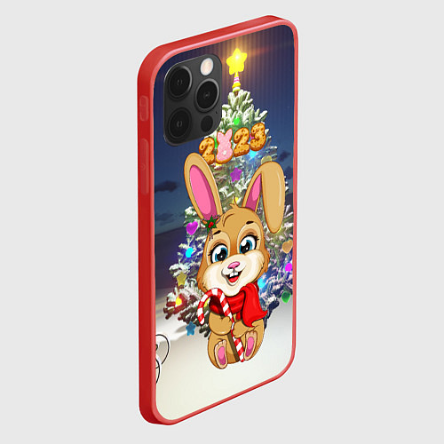Чехол iPhone 12 Pro Max Зайчик под новогодней елочкой / 3D-Красный – фото 2