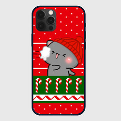 Чехол для iPhone 12 Pro Max Серый котик - игра в снежки, цвет: 3D-черный