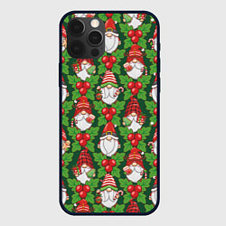 Чехол для iPhone 12 Pro Max Новогодние гномы - паттерн, цвет: 3D-черный