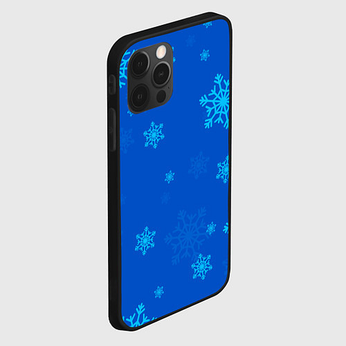 Чехол iPhone 12 Pro Max Снежинки - синий / 3D-Черный – фото 2