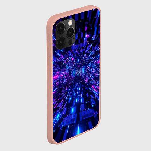 Чехол iPhone 12 Pro Max Киберпанк синий неоновый тоннель / 3D-Светло-розовый – фото 2