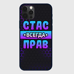 Чехол для iPhone 12 Pro Max Стас всегда прав - неоновые соты, цвет: 3D-черный