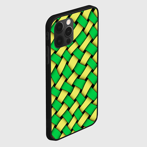 Чехол iPhone 12 Pro Max Жёлто-зелёная плетёнка - оптическая иллюзия / 3D-Черный – фото 2
