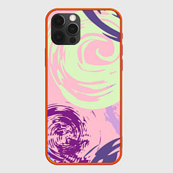 Чехол для iPhone 12 Pro Max Розовый фон и разноцветные круги, цвет: 3D-красный