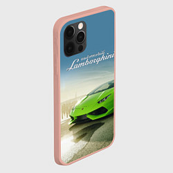 Чехол для iPhone 12 Pro Max Ламборджини на берегу океана, цвет: 3D-светло-розовый — фото 2