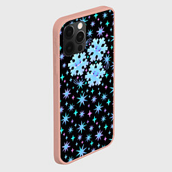 Чехол для iPhone 12 Pro Max Снежинки в ночном небе с цветными звездами, цвет: 3D-светло-розовый — фото 2