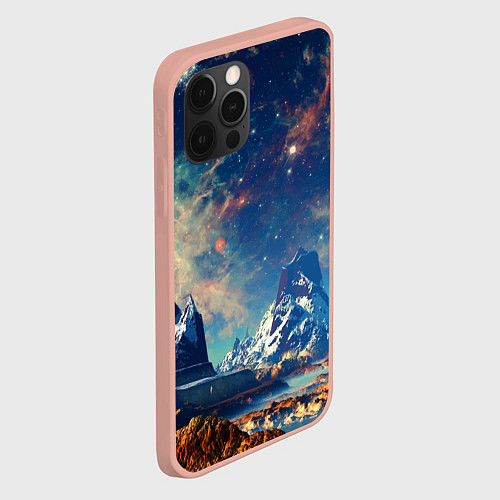 Чехол iPhone 12 Pro Max Горы и бескрайний космос / 3D-Светло-розовый – фото 2