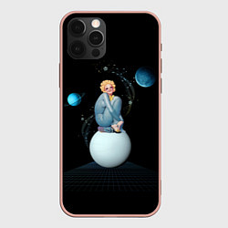 Чехол для iPhone 12 Pro Max Pinup женщина на Луне, цвет: 3D-светло-розовый