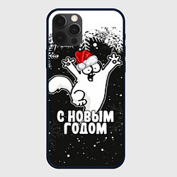 Чехол для iPhone 12 Pro Max С Новым годом - кот Саймона и снежинки, цвет: 3D-черный