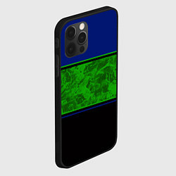Чехол для iPhone 12 Pro Max Синие, неоновые зеленые мраморные и черные полосы, цвет: 3D-черный — фото 2