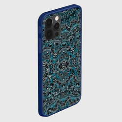Чехол для iPhone 12 Pro Max Синий , белый орнамент на черном, цвет: 3D-тёмно-синий — фото 2