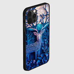 Чехол для iPhone 12 Pro Max Объемная иллюстрация из бумаги лес и олень на сине, цвет: 3D-черный — фото 2