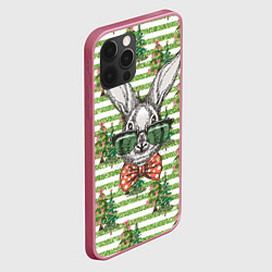 Чехол для iPhone 12 Pro Max Кролик в очках на фоне елок, цвет: 3D-малиновый — фото 2