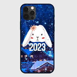 Чехол для iPhone 12 Pro Max Белый крольчонок с цветком, цвет: 3D-черный