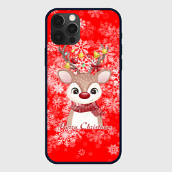 Чехол для iPhone 12 Pro Max Милый олень и белые снежинки, цвет: 3D-черный