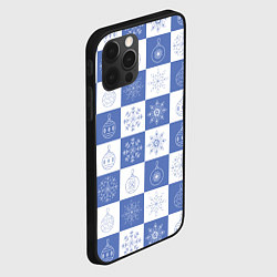 Чехол для iPhone 12 Pro Max Сине-белые квадраты со снежинками, цвет: 3D-черный — фото 2