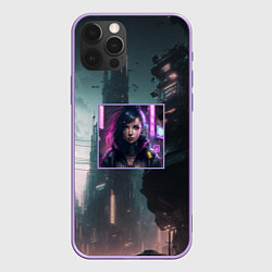 Чехол для iPhone 12 Pro Max Девушка в рамках гнетущего города будущего, цвет: 3D-сиреневый