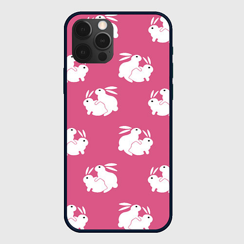 Чехол iPhone 12 Pro Max Сексуальные кролики на розовом / 3D-Черный – фото 1