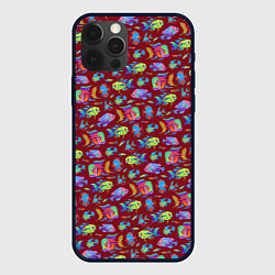 Чехол iPhone 12 Pro Max Тропические рыбки на бордовом