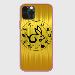 Чехол для iPhone 12 Pro Max Черный кролик и знаки зодиака, цвет: 3D-малиновый