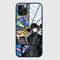 Чехол для iPhone 12 Pro Max Уэнсдэй играет на виолончели на фоне окна, цвет: 3D-черный