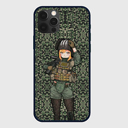Чехол для iPhone 12 Pro Max Милитари аниме девочка, цвет: 3D-черный