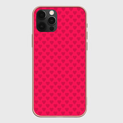 Чехол для iPhone 12 Pro Max Красный паттерн с мелкими сердечками, цвет: 3D-светло-розовый