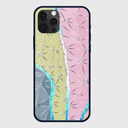 Чехол для iPhone 12 Pro Max Разноцветный фон из треугольников с металлическими, цвет: 3D-черный