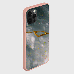 Чехол для iPhone 12 Pro Max Абстрактный серо-белый туман и золотая краска, цвет: 3D-светло-розовый — фото 2