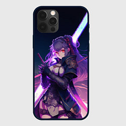 Чехол для iPhone 12 Pro Max Cyber girl in purple light, цвет: 3D-черный