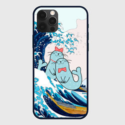 Чехол для iPhone 12 Pro Max Влюбленные тюлени у большой волны Канагава, цвет: 3D-черный