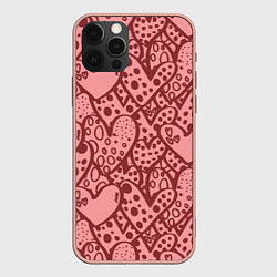 Чехол для iPhone 12 Pro Max Сердечный принт, цвет: 3D-светло-розовый