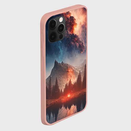 Чехол iPhone 12 Pro Max Млечный путь над пейзажем / 3D-Светло-розовый – фото 2