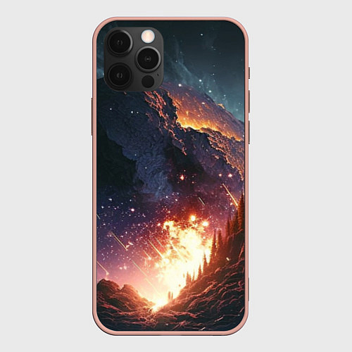 Чехол iPhone 12 Pro Max Звезды над природным пейзажем / 3D-Светло-розовый – фото 1