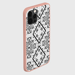 Чехол для iPhone 12 Pro Max Бело-серый этнический орнамент, цвет: 3D-светло-розовый — фото 2